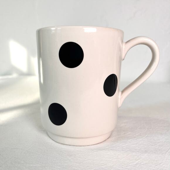 Kate Spade Polka Dot Coffee Mug LENOX Ceramic White Black Tea Cup Whimsical Fun - Picture 2 of 4